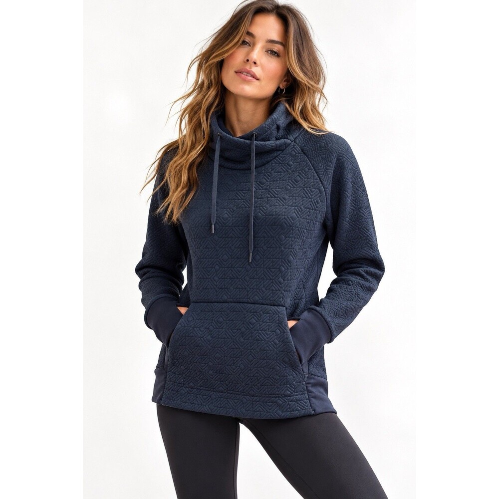 Athleta Jacquard Elevation Quilted Pullover Funnel Neck Navy Blue Size Womens XS